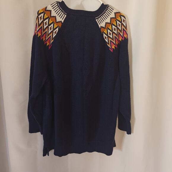 Old Navy Women 3X Plus Sweater Navy Blue Pullover Multicolor Crew Neck Fair Isle - Picture 4 of 7